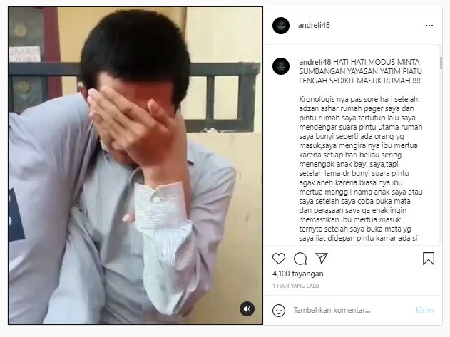 Viral pemuda diamuk warga karena masuk rumah tanpa izin, maling berkedok sumbangan yatim piatu (Instagram/andreli48),