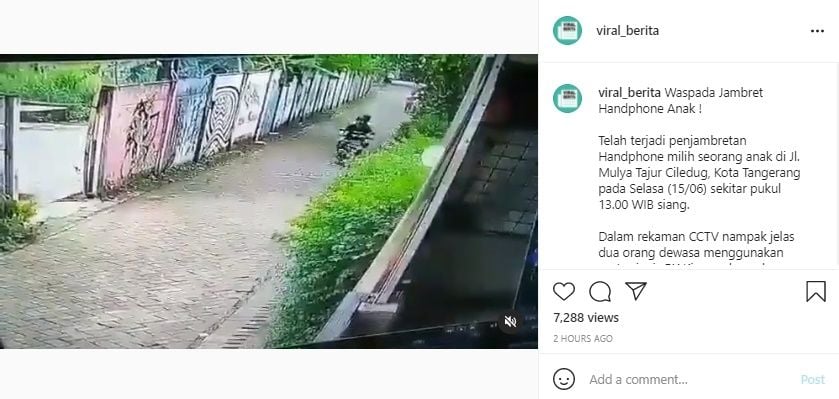 Viral Detik-detik Bocil Dijambret Saat Main Ponsel. (Instagram/@viral_berita)