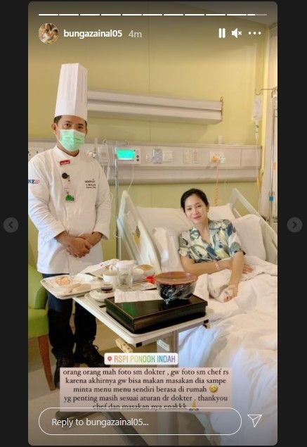 Potret Bunga Zainal dirawat di rumah sakit. (Instagram/bungazainal05)