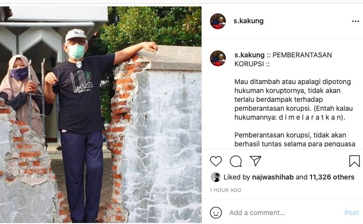 Unggahan Gus Mus mengomentari pemberantasan korupsi [instagram]