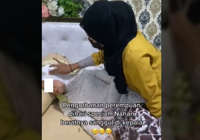 Pengantin wanita pingsan diduga akibat tak kuat menahan beban sanggul (TikTok).