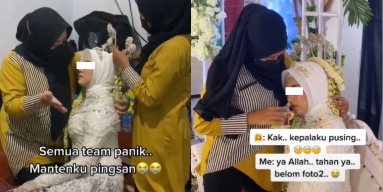 Pengantin wanita pingsan diduga akibat tak kuat menahan beban sanggul (TikTok).