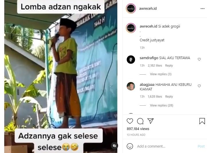 Video Bocil Lomba Adzan Super Grogi. (Instagram/@awreceh.id)