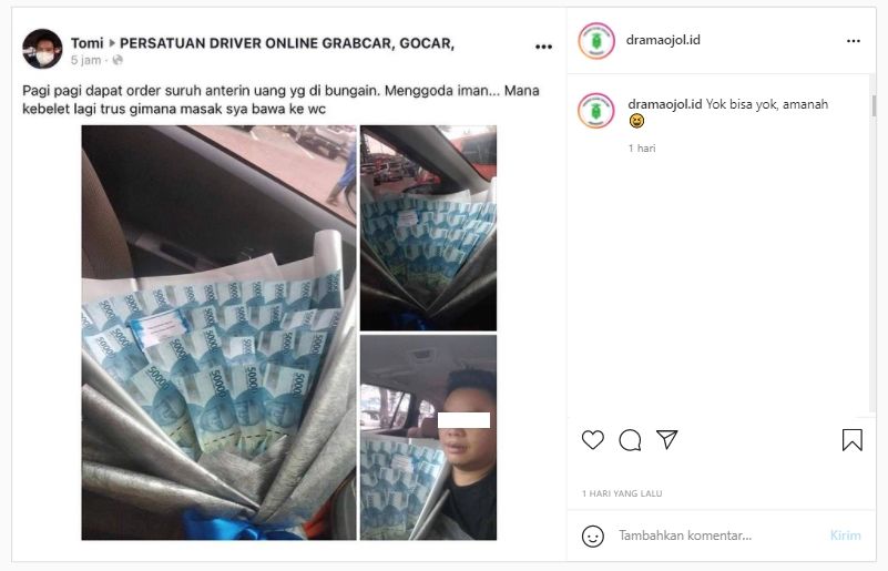 Driver ojol antar buket bunga, 'jumlahnya menggoda iman' (Instagram/dramaojol.id).