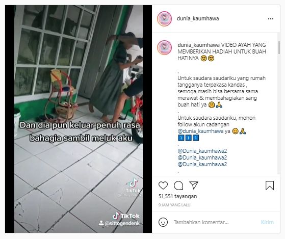 Orang tua cerai, momen ayah beri kejutan ulang tahun sang anak bikin terenyuh (Instagram/dunia_kaumhawa).