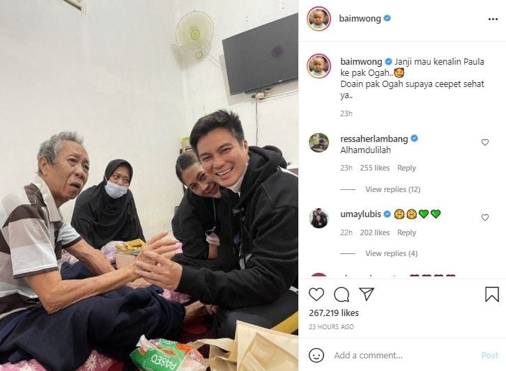 Postingan Baim Wong jenguk Pak Ogah. (Instagram/baimwong)