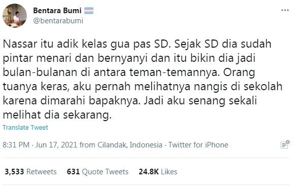 Unggahan soal pedangdut Nassar [Twitter/@bentarabumi]