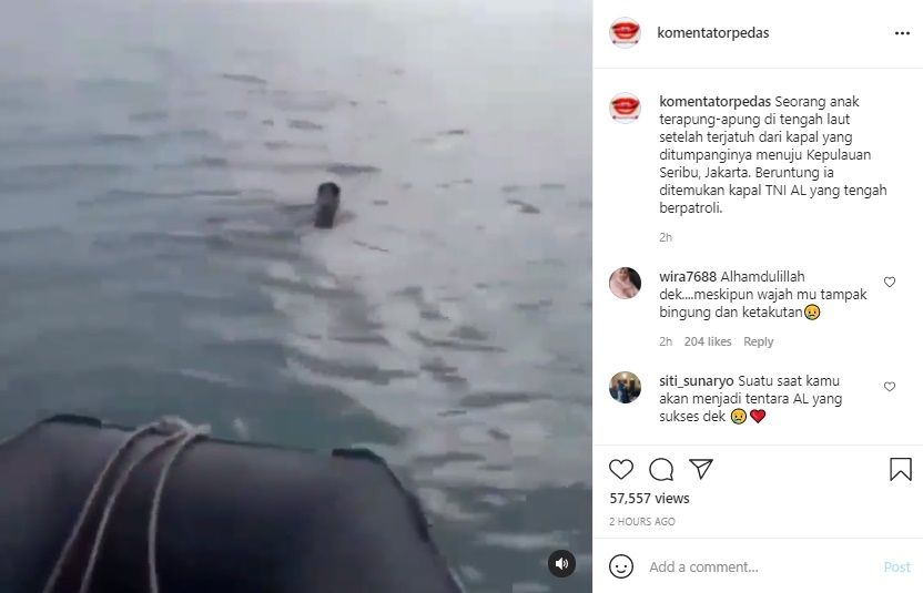 Viral Anak Terapung-apung di Tengah Laut Diduga Dilempar dari Kapal. (Instagram/@komentatorpedas)