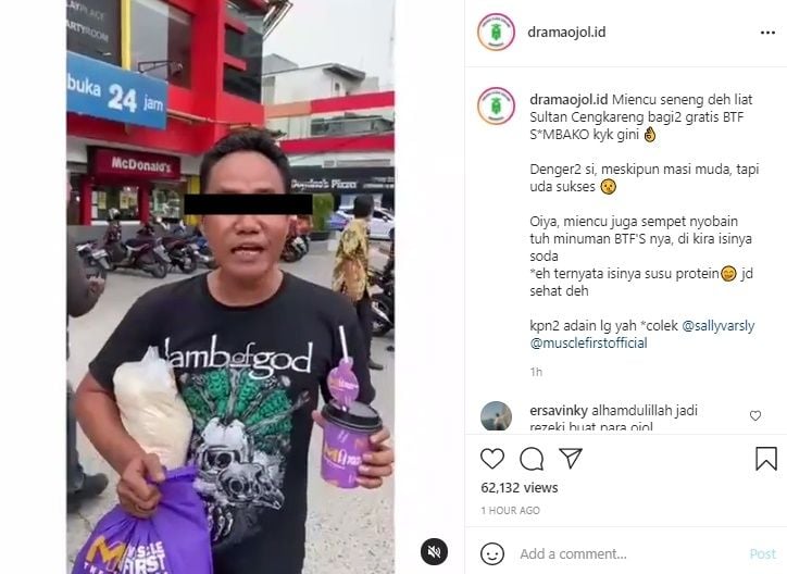 Aksi Sultan Cengkareng Bagi-bagi BTF Sembako Satu Bus Buat Ojol. (Instagram/@dramaojol.id)