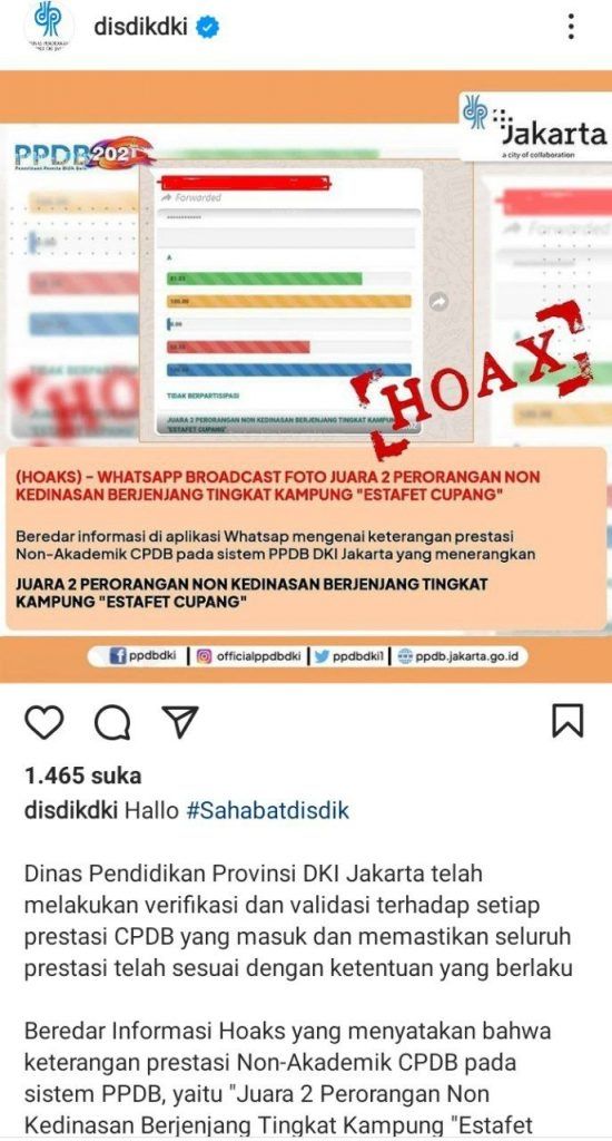 Juara estafet masuk prestasi non-akademik di PPDB (Turnbackhoax.id)