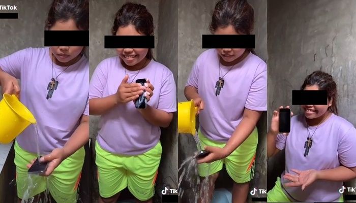 Cewek Cuci 'Glowing' Ponsel Ibu Pakai Deterjen. (TikTok/@ke****13)