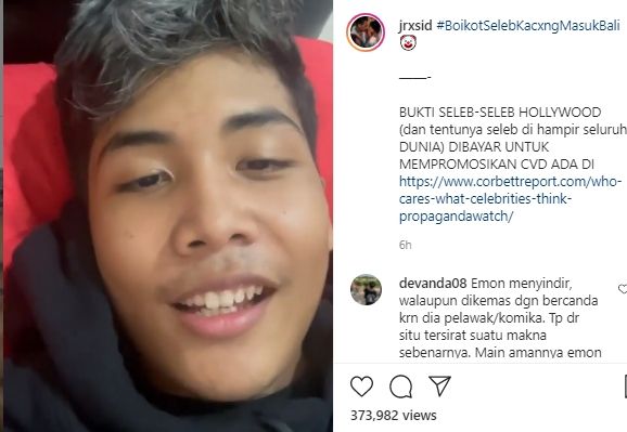 Unggahan Jerinx soal pernyataan Bintang Emon yang diendorse Covid-19. [jrxsid]