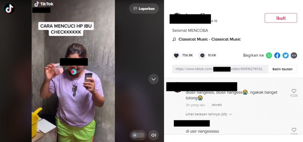 Cewek Cuci 'Glowing' Ponsel Ibu Pakai Deterjen. (TikTok/@ke****13)