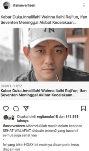 CEK FAKTA Benarkah Ifan Seventeen Meninggal Dunia Karena Kecelakaan. (Turnbackhoax.id)