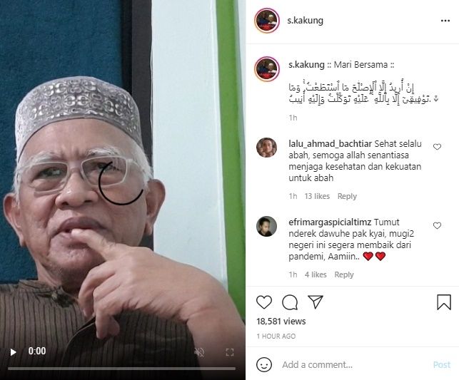 Gus Mus Beri Pesan Bijak dan Tegas Soal Ledakan Kasus Virus Coroan Saat Ini. (Instagram/@s.kakung)