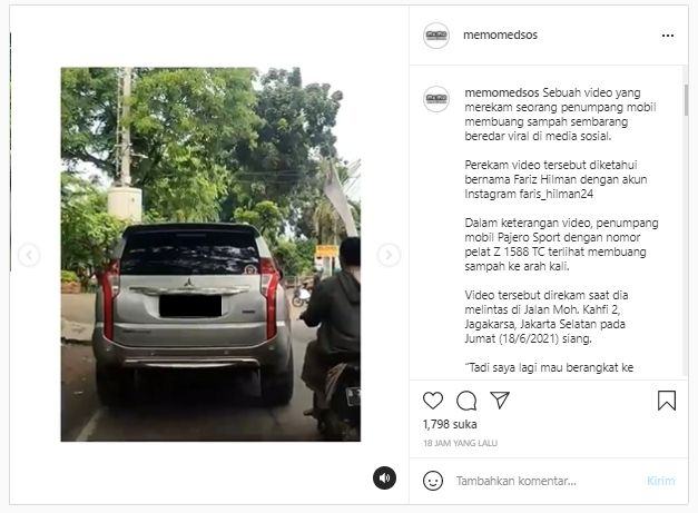Viral video penumpang mobil pajero buang sampah berkali-kali ke sungai (Instagram/memomedsos).