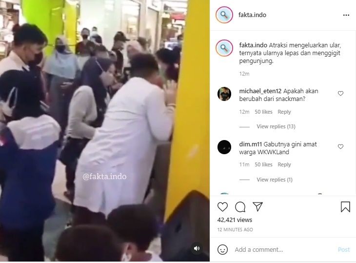 Viral Atraksi Mengeluarkan Ular di Mal Jadi Petaka. (Instagram/@fakta.indo)