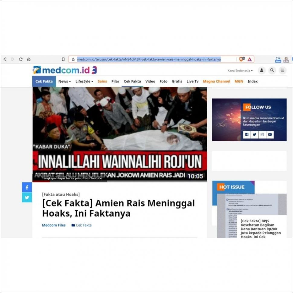 Cek fakta Amien Rais meninggal dunia (Turnbackhoax.id)