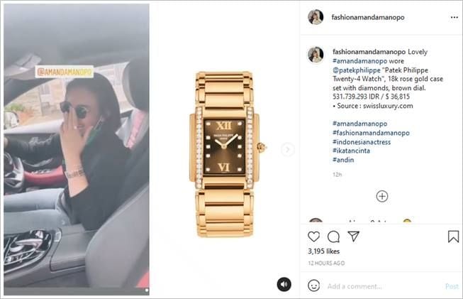 Jam tangan mewah Amanda Manopo seharga Rp531 juta. (Instagram/@fashionamandamanopo)