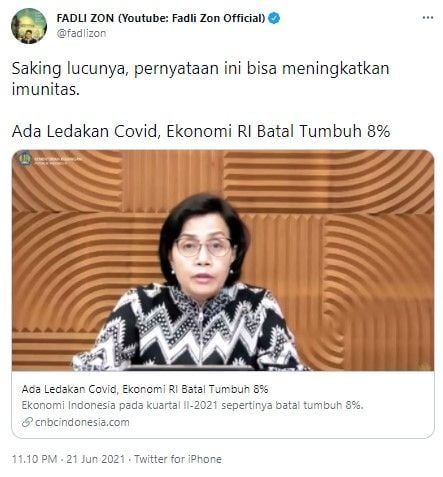 Fadli Zon beri sindiran menohok untuk Menkeu Sri Mulyani (Twitter)