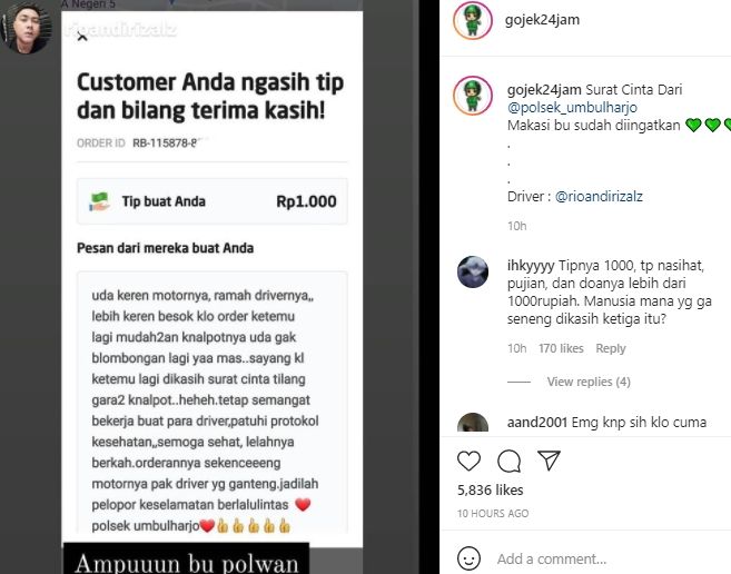 driver ojol dapat surat cinta dari Polsek Umbulharjo. [gojek24jam]