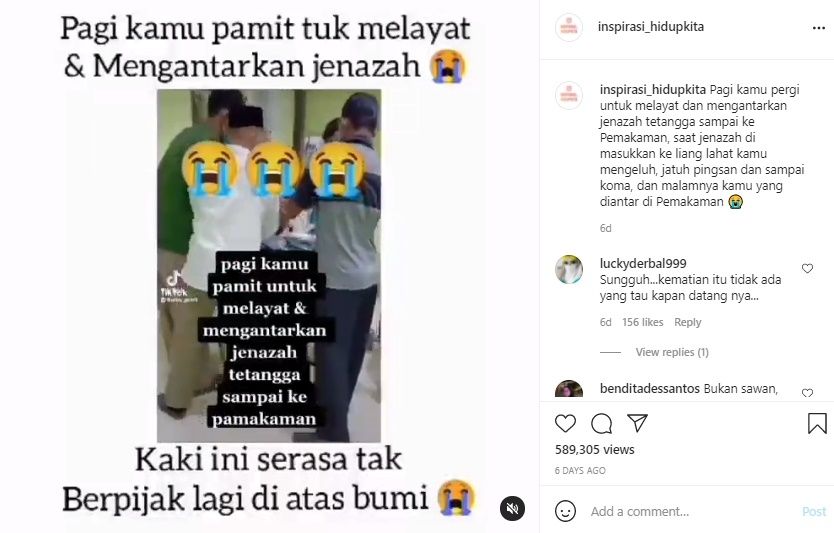 Kisah Pilu Pria Pamit Antar Jenazah Berakhir Meninggal. (Instagram/@inspirasi_hidupkita)