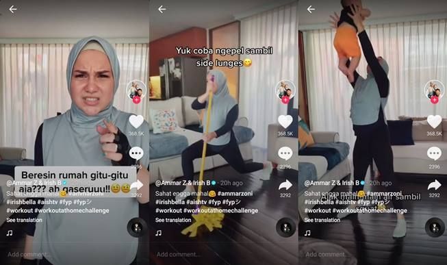 Patut Dicoba! Irish Bella Unggah Tips Olahraga Sambil Beres-Beres Rumah. (TikTok/@aishtvofficial)