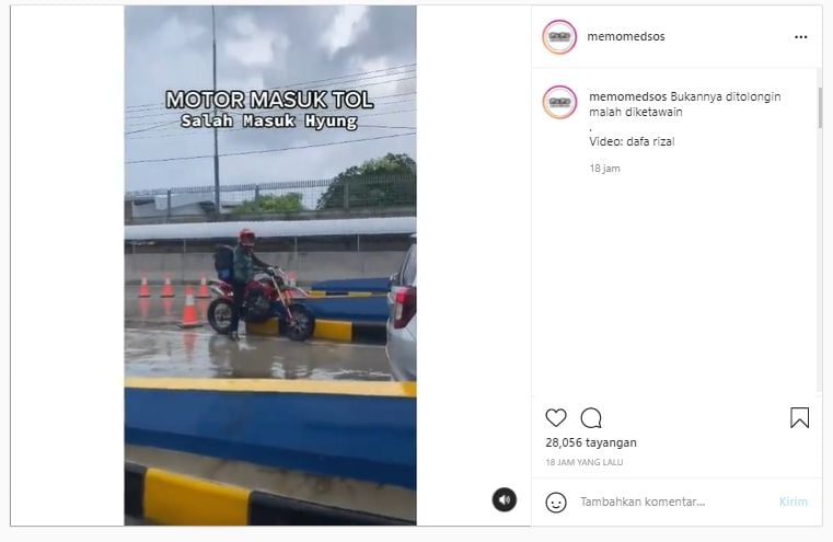 Penumpang Mobil Ledek Pemotor yang Salah Masuk Jalan Tol, Jadi Bulan-bulanan Massal (Instagram/memomedsos).