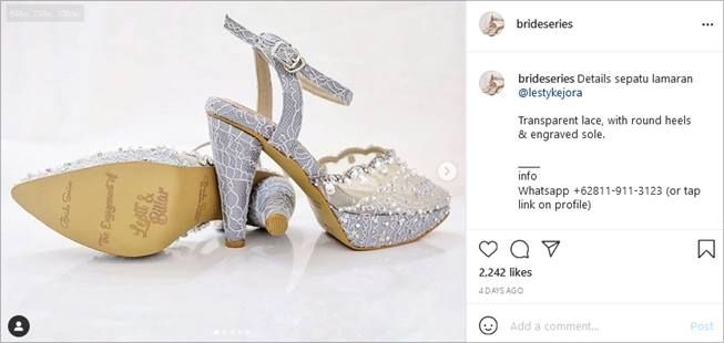 Detail sepatu lamaran Lesti Kejora. (Instagram/@brideseries) 