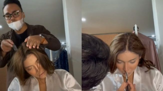 Millen Cyrus tertidur saat di-makeup - (TikTok/@dariusfrdaus)