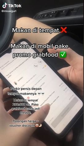 Pesan makanan lewat ojol padahal parkir depan restoran. (Tiktok/@miuwgurl)