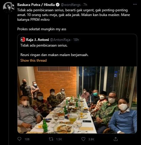 Reuni TKN Jokowi Dikritik Habis-habisan Soal Prokes. (Twitter/@AntoniRaja)