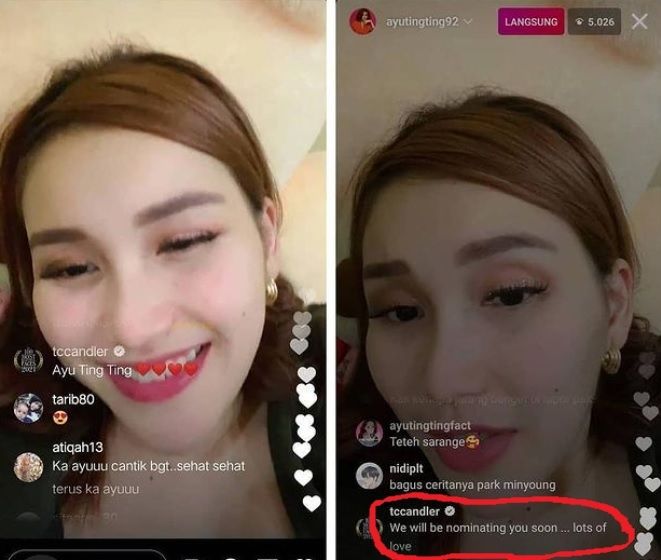 TC Candler bocorkan nominasi Ayu Ting Ting dalam live chat. [Instagram]
