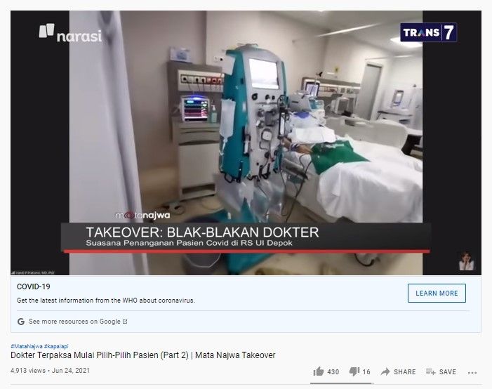 Suasana ICU di RS UI Depok (Youtube/matanajwa)