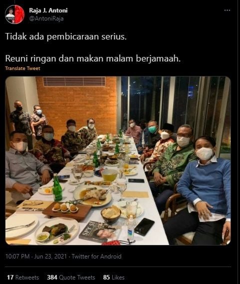 Reuni TKN Jokowi Dikritik Habis-habisan Soal Prokes. (Twitter/@AntoniRaja)