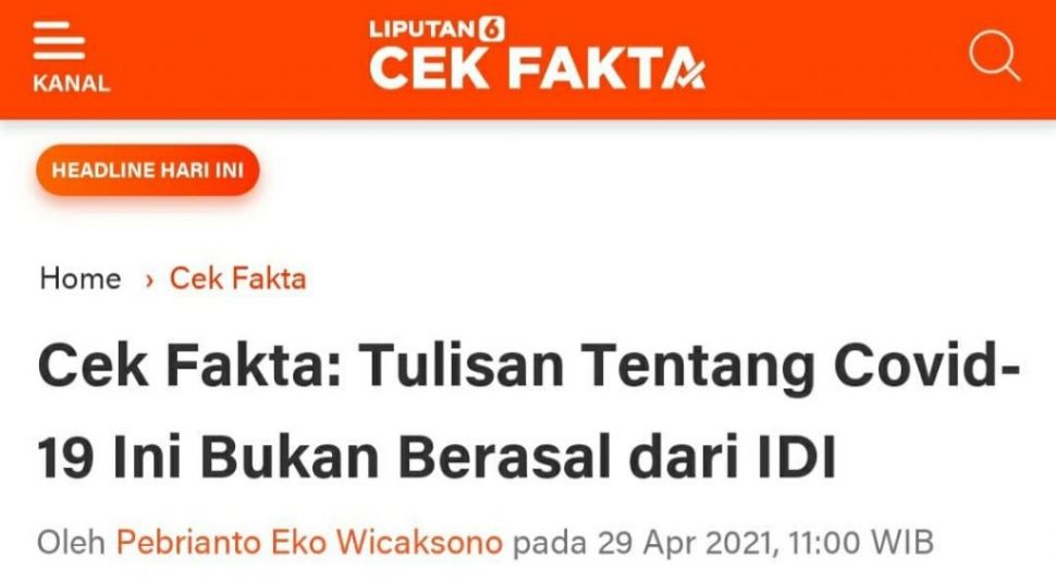 Fakta pandemi Covid-19 sandiwara ciptaan IDI (Turnbackhoax.id)