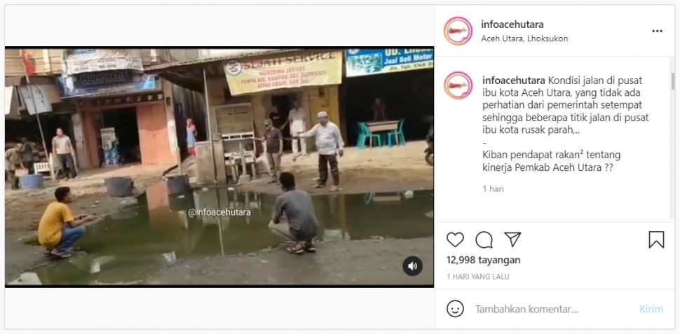 Viral Warga Mancing di Kubangan Jalan Bak Kolam Ikan, 'Sindiran Menohok Bagi Pemerintah' (Instagram/infoacehutara).