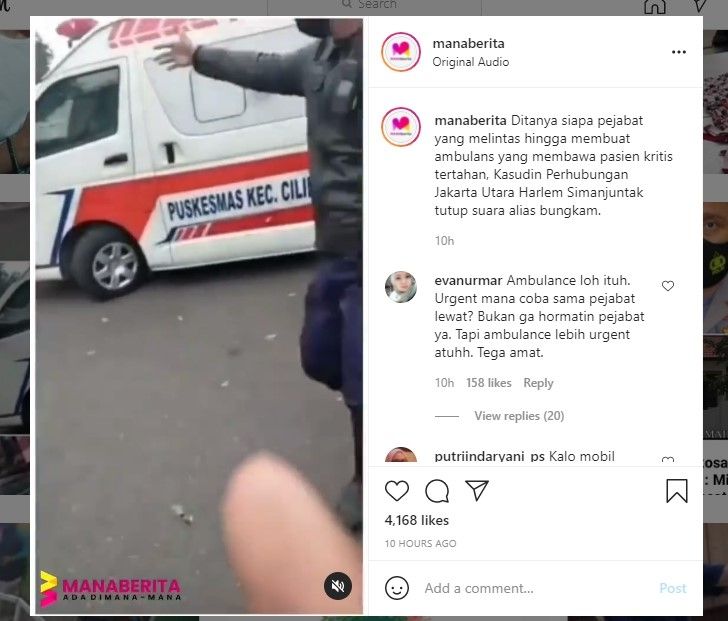 Ambulans tertahan gegara rombongan pejabat lewat (IG)