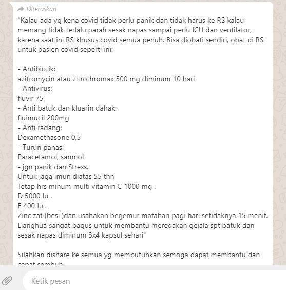 Daftar resep obat untuk pasien Covid-19 tanpa perlu ke RS (Turnbackhoax.id)