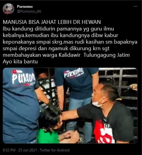 Aipda Purnomo Kisah Kelam ODGJ di Tulungagung, Depresi Usai Ibu Diperkosa Paman dan Diajak Kabur Keponakan (Twitter).