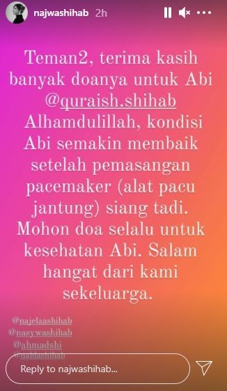 Kondisi Quraish Shihab. (Instagram/najwashihab)