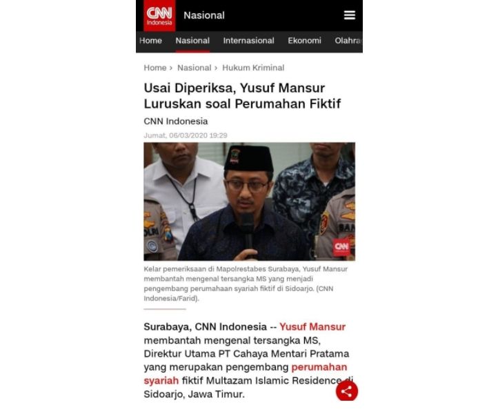 CEK FAKTA Ustaz Yusuf Mansur diperiksa polisi kasus penyalahgunaan dana haji 2021 (Turnbackhoax.id).