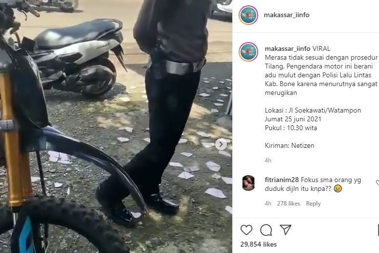 Viral video pria adu mulut dengan polisi. (Instagram/makassar_iinfo)