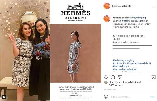Detail dress Hermes yang dipakai Ayu Ting Ting. (Instagram/@hermes_selebritii)