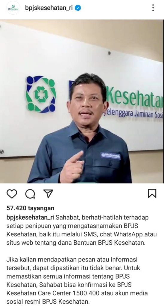 Fakta BPJS Kesehatan beri bantuan dana lewat sms (Turnbackhoax.id)