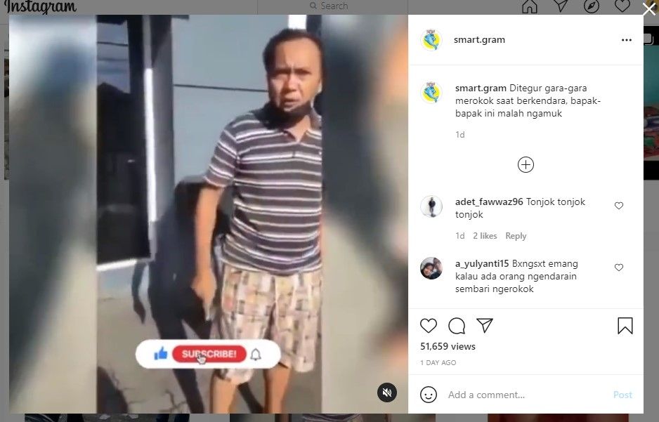 Pria ngamuk ditegur merokok saat berkendara (Instagram