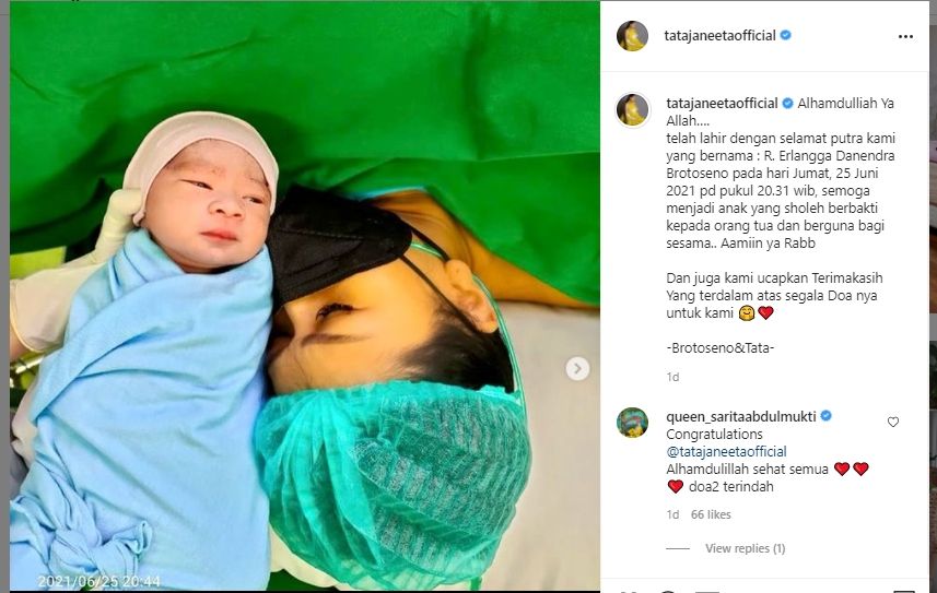 Tata Janeeta melahirkan bayi laki-laki [Instagram/tatajaneetaofficial]