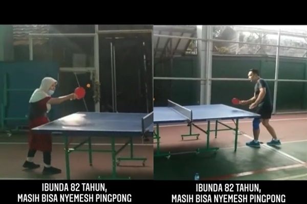 Ridwan Kamil Duel Ping Pong Lawan Ibunda Yang Berusia 82 Tahun. (Instagram/@ridwankamil)