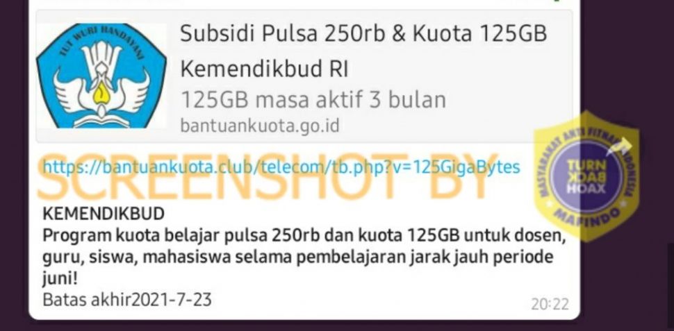 Fakta bantuan pulsa dan kuota internet periode Juni (Turnbackhoax.id)