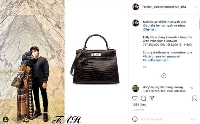 Tas mewah Aurel Hermansyah saat temani suami meeting. (Instagram/@fashion_aureliehermansyah_atta)